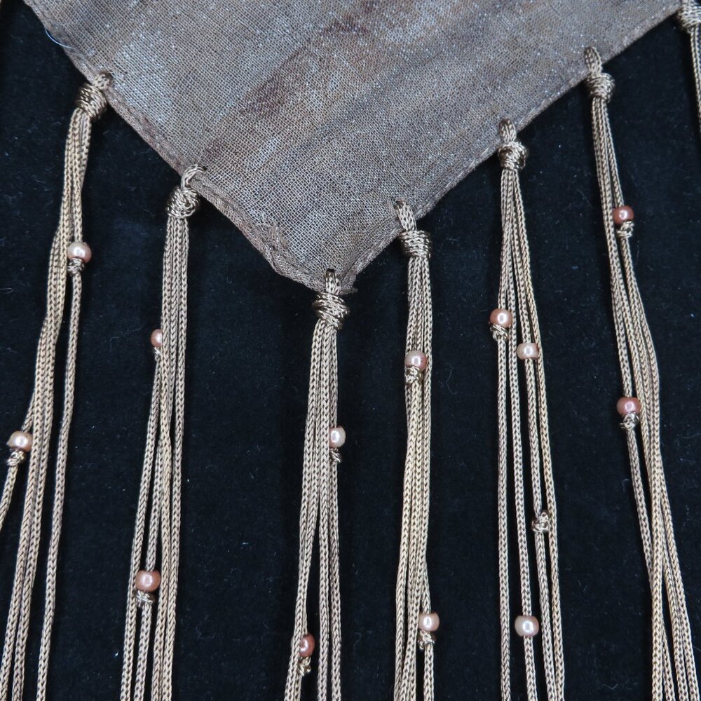 Triangular Brown Shawl With Fringe - image 3